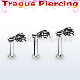 tlbskhd 316l steel tragus labret 16g casted steel skeleton hand