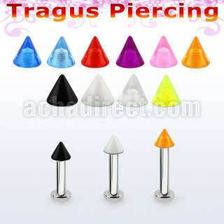 tlbuvcn3 316l steel tragus labret 16g w a 3mm acrylic uv cone 