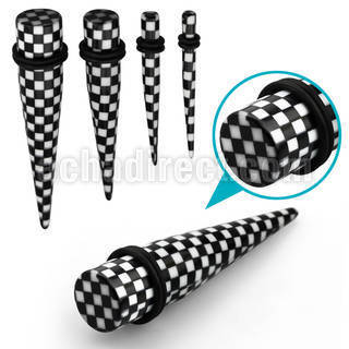 tpacr black acrylic taper w printed b w checkered w o rings