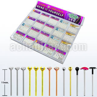 trany2 tray w 1040 pcs of silver bend it nose studs w cz tops