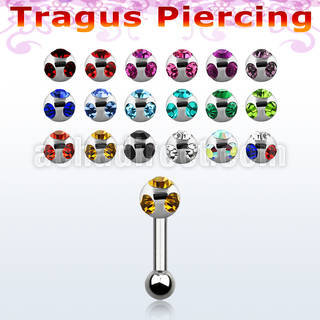 trg10 316l steel tragus piercing w multi jewel ball ball