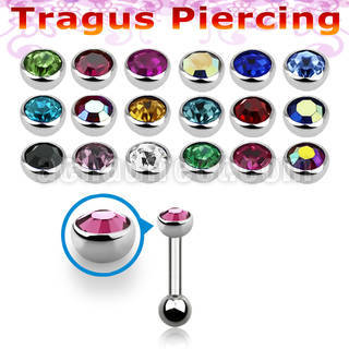 trg13 316l steel tragus piercing w steel crystal half ball
