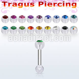 trg37 steel tragus barbell w a top 4mm crystal bio flex ball