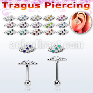 trg40 steel tragus piercing barbell w leave 3 crystals
