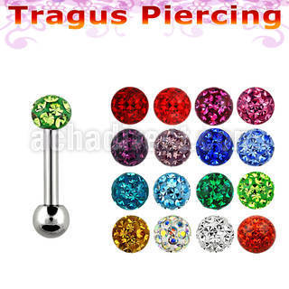 trg7 316l steel tragus piercing w multi crystal ball ball