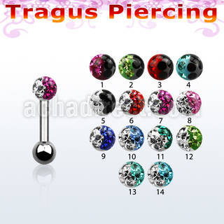 trg7e 316l steel tragus piercing w 2 color multi crystal ball