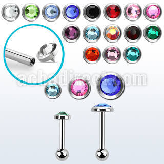 trgfb steel tragus barbell w crystal flat head sized 3mm  5mm