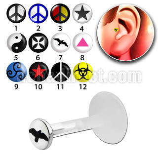 trgl6 bioflex tragus piercing w push in symbol logo silver top
