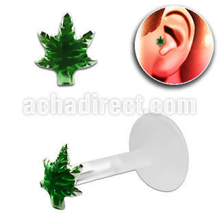 trgs16 bioflex tragus piercing w in green marijuana silver top