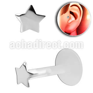 trgs17 bioflex tragus piercing w a 2mm silver star shaped top