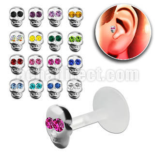 trgs9 bioflex tragus piercing w skull w crystals silver top