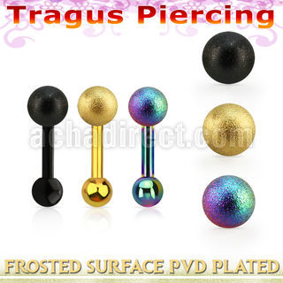 trgt38 pvd plated steel tragus barbell w 5mm frosted top ball
