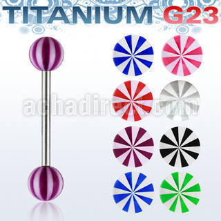 ubbbe titanium g23 tongue barbell with 6mm acrylic beach ball