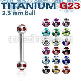 ubbemj25 titanium g23 eyebrow barbell w 2 5mm multi jewel balls