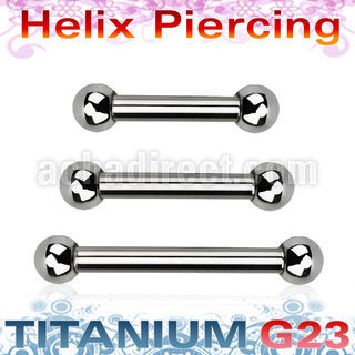ubber31b titanium g23 helix barbell, 14g (1.6mm) w two 3mm balls