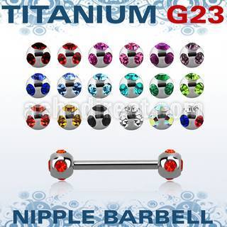 ubbnp5c titanium g23 nipple barbell with a 5mm multi jewel balls
