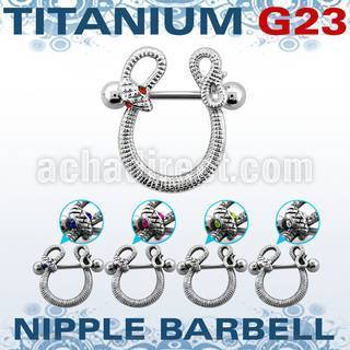 ubbnpd8 titanium g23 nipple barbell with snake w crystal eyes