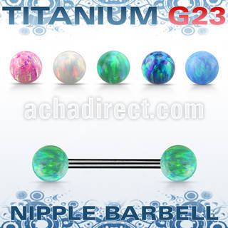 ubbt2om anodized titanium g23 steel nipple barbell w opal balls