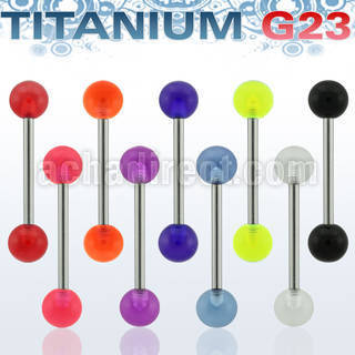 ubbuv titanium g23 tongue barbell with 6mm acrylic uv balls