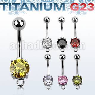ubnczh titanium g23 belly banana with 8mm prong set cz hoop