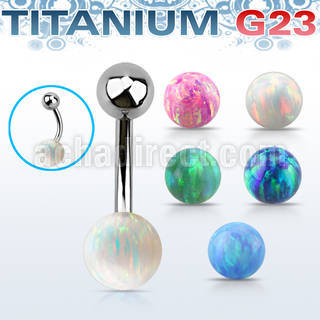 ubnop8 titanium g23 banana belly ring w 8mm synthetic opal ball