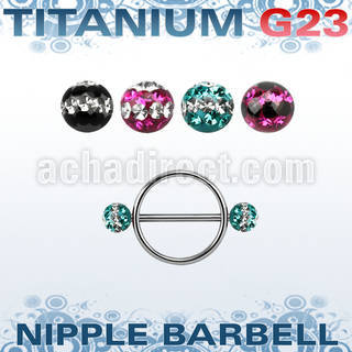 udfnpe5 nipple shield w titanium bar w 2 5mm multi crystal balls