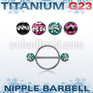 udfnpe6 nipple shield w titanium bar w 2 6mm multi crystal balls