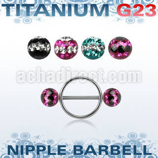 udfnpe8 nipple shield w titanium bar w 2 8mm multi crystal balls