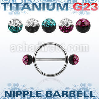 uefnpe5 nipple shield w titanium bar w 2 5mm multi crystal balls