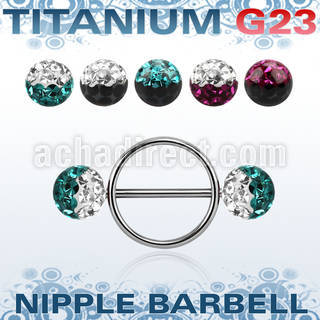 uefnpe8 nipple shield w titanium bar w 2 8mm multi crystal balls