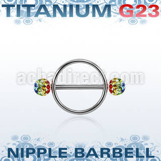 ugfnpe5 nipple shield w titanium bar w 2 5mm multi crystal balls