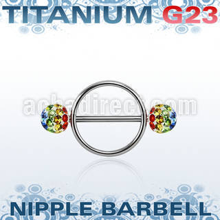 ugfnpe8 nipple shield w titanium bar w 2 8mm multi crystal balls