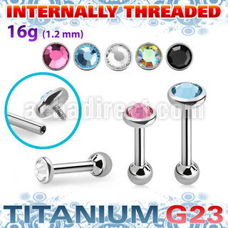 uhein11 titanium g23 internally threaded barbell 3to5 crystal
