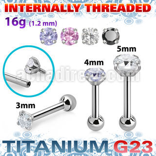 uhein12 titanium g23 internally threaded barbell 3 5 color cz