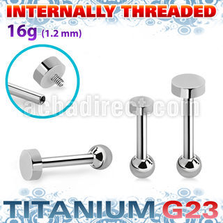 uhein2 titanium g23 internally threaded barbell 3mm 4mm flat