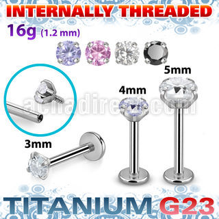 ulbin12 titanium g23 internally threaded labret 3 5 color cz