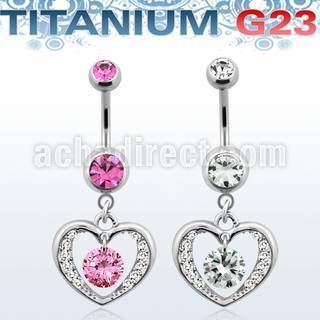 umcd571 titanium g23 belly banana w bezel jewel crystal heart