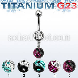 umcd626y titanium g23 belly banana with dangling yinyang ball
