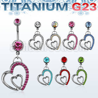 umcdhrc1 titanium g23 belly banana w heart in crystal heart 