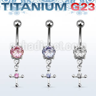 umcdz14s titanium g23 banana w 5 8mm bezel jewel small cross