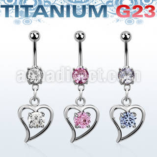 umcdz17 titanium g23 belly banana w 5 8mm bezel jewel heart