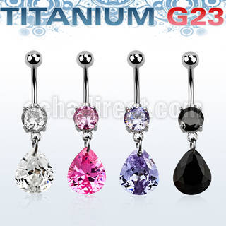 umcdz409 titanium g23 banana w 5 8mm bezel jewel pear cz