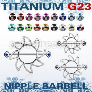 umnp103 sun nipple shield w titanium g23 barbell w multi jewels