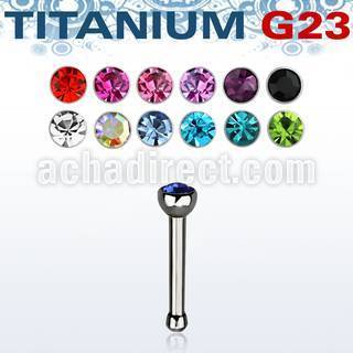 unbc titanium g23 nose bone with bezel set round crystal top