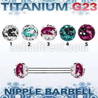 unpfr5c titanium nipple bar w 5mm multicrystal zebra balls