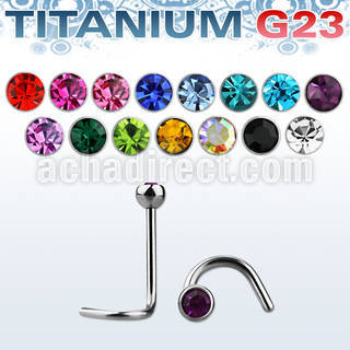 unsc20 titanium g23 nose screw, 20g w bezel set crystal top