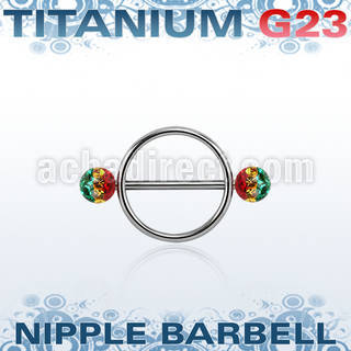 urfnpe5 nipple shield w titanium bar w 2 5mm multi crystal balls