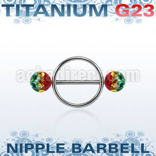 urfnpe8 nipple shield w titanium bar w 2 8mm multi crystal balls