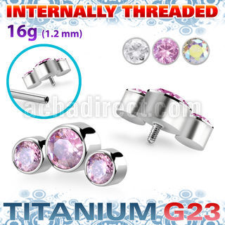 ushz4in titanium g23 top part post three round color cz
