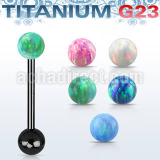 utbbop5 anodized titanium g23 tongue barbell w 5mm opal ball